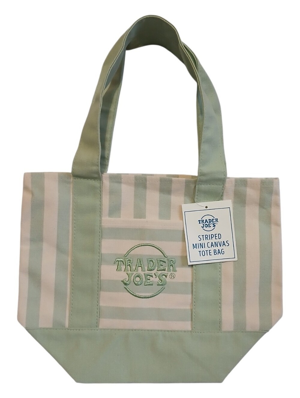 Trader Joe's striped mini canvas tote Green